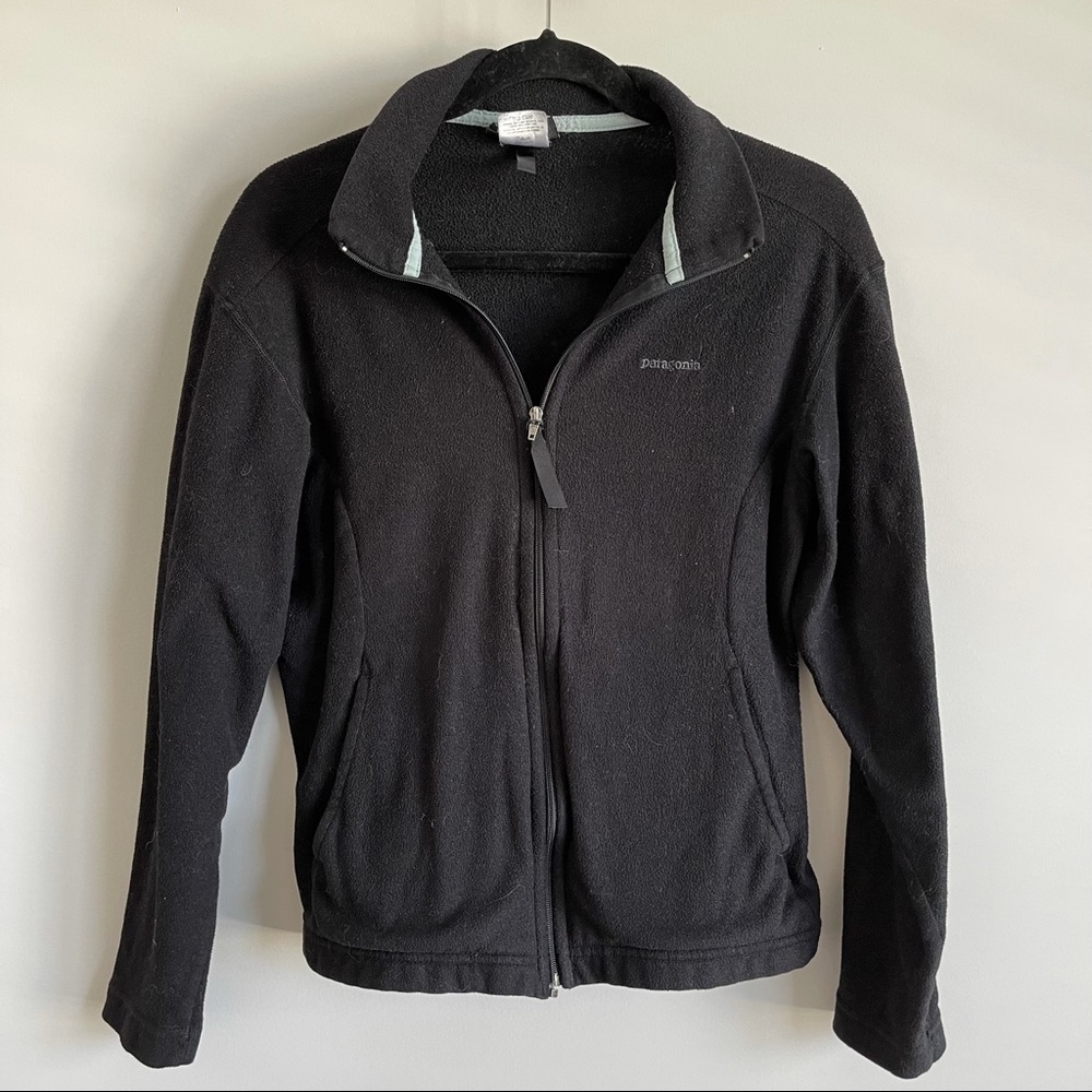 Patagonia Full Zipper Thin Fleece Jacket Solid Black & Long Sleeves Size Medium